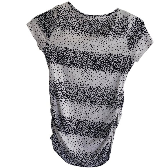 Motherhood Maternity Black & White Polka Dot Ruched Short Sleeve Scoop Neck Top - Picture 6 of 7
